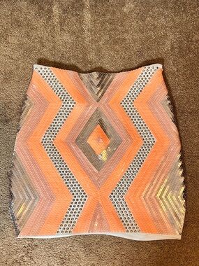 BEBE Sequin Chevron Mini Skirt in Peach and Gray